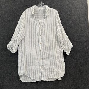 Rosemarine Shirt Womens Large White Blue Stripe Linen Tunic Made Italy